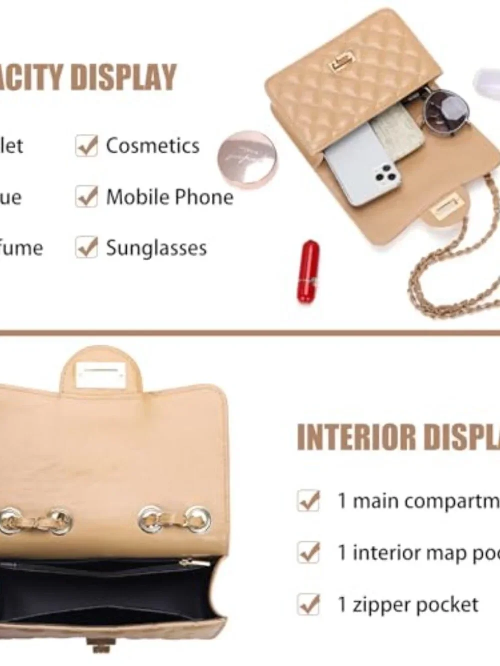 Small Quilted Crossbody Purse Faux Leather Satchel with Chain Strap